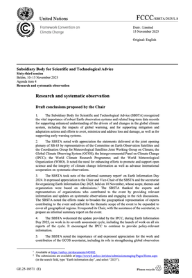 Subsidiary Body for Scientific and Technological Advice Sixty-third session Belém, 10–15 November 2025 Agenda item 4 Research and systematic observation